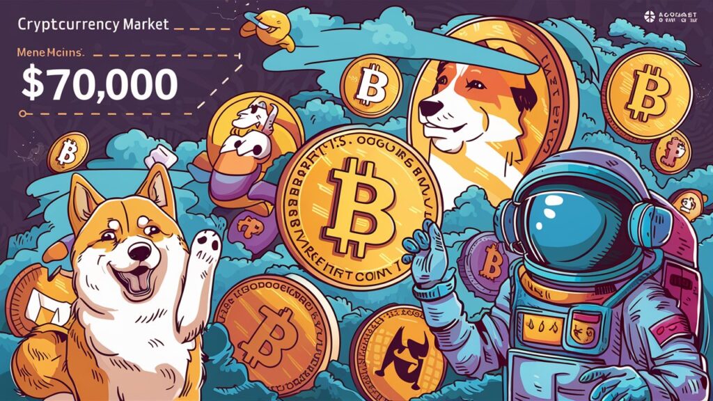 Bitcoin hosts approximately $70,000, but meme coins dominate.